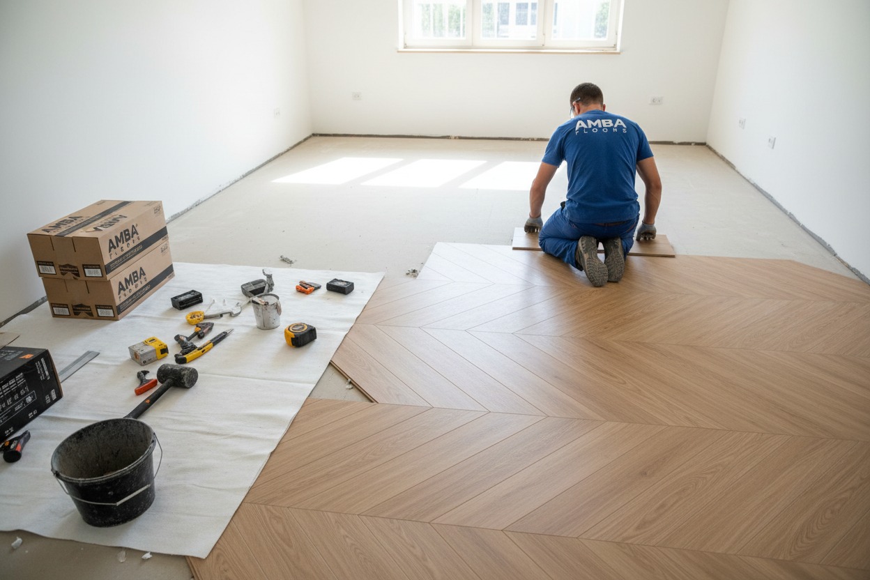 instalação de piso LVT Amba Floors sobre contrapiso nivelado .Instalador profissional